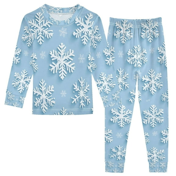 FORMRS Long Sleeve Top and Pants Pajama Set for Niños 2-Piece Sleepwear, Sizes 18M-8Y, Blue Snowflake