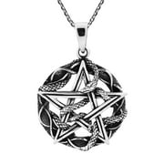 AeraVida Star Pentagram and Entwined Snake Sterling Silver Unisex Pendant Necklace