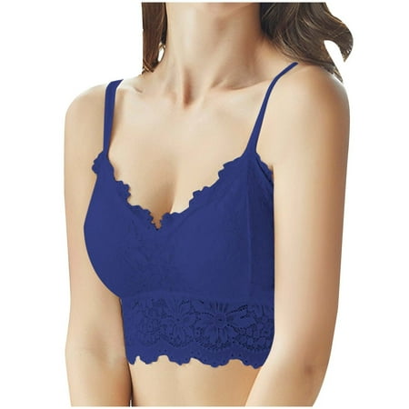 WCMZJ Lace Bras for Women Padded No Underwire Bra Camisole Fashion Deep V Neck Wireless Halter Crop Top Sheer Bralette