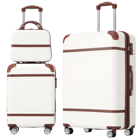 DUOSONG Hardshell Luggage Sets 3 Pieces 20" 28" Luggages And Cosmetic Case Spinner Suitcase With Tsa Lock Lightweight,White White ABS Travel Luggage Hard Case
