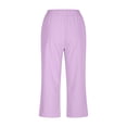 thumbnail image 6 of Women's Casual Elastic Waist Loose Fit Capri Pants with Pockets Trousers Bottoms Solid Color Stretchy Comfortable Lounge Wear Travel Essentials | Aestivo,Purple M, 6 of 9