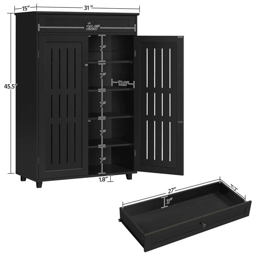 Renwick 5-Tier Shoe Storage Cabinet with Louvered Door & 1 Drawer for Livingroom Entryway, Black