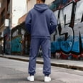 thumbnail image 6 of Men's Winter 2-Piece Outdoor Tracksuit, Fleece-Lined Solid Color Hooded Sweatshirt Jacket and Elastic Waist Cargo Joggers, For Casual Adventures,Navy,3XL, 6 of 9
