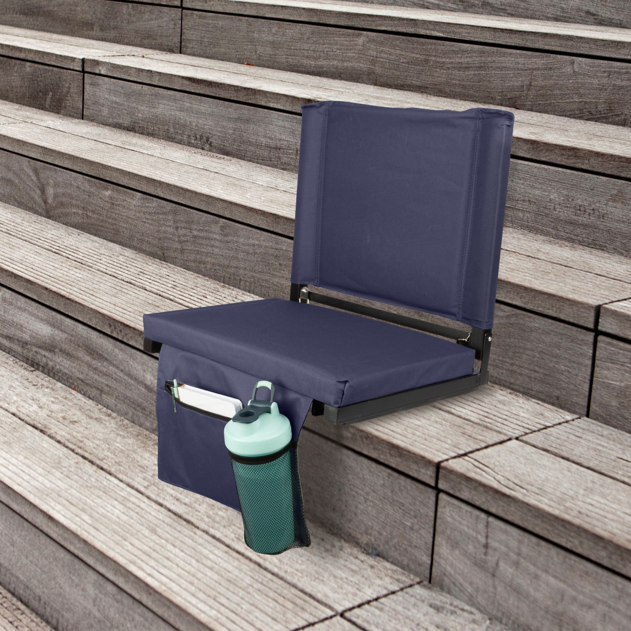 Home-Complete Bleacher Seat - Stadium Seat Cushion with Back Support, Navy
