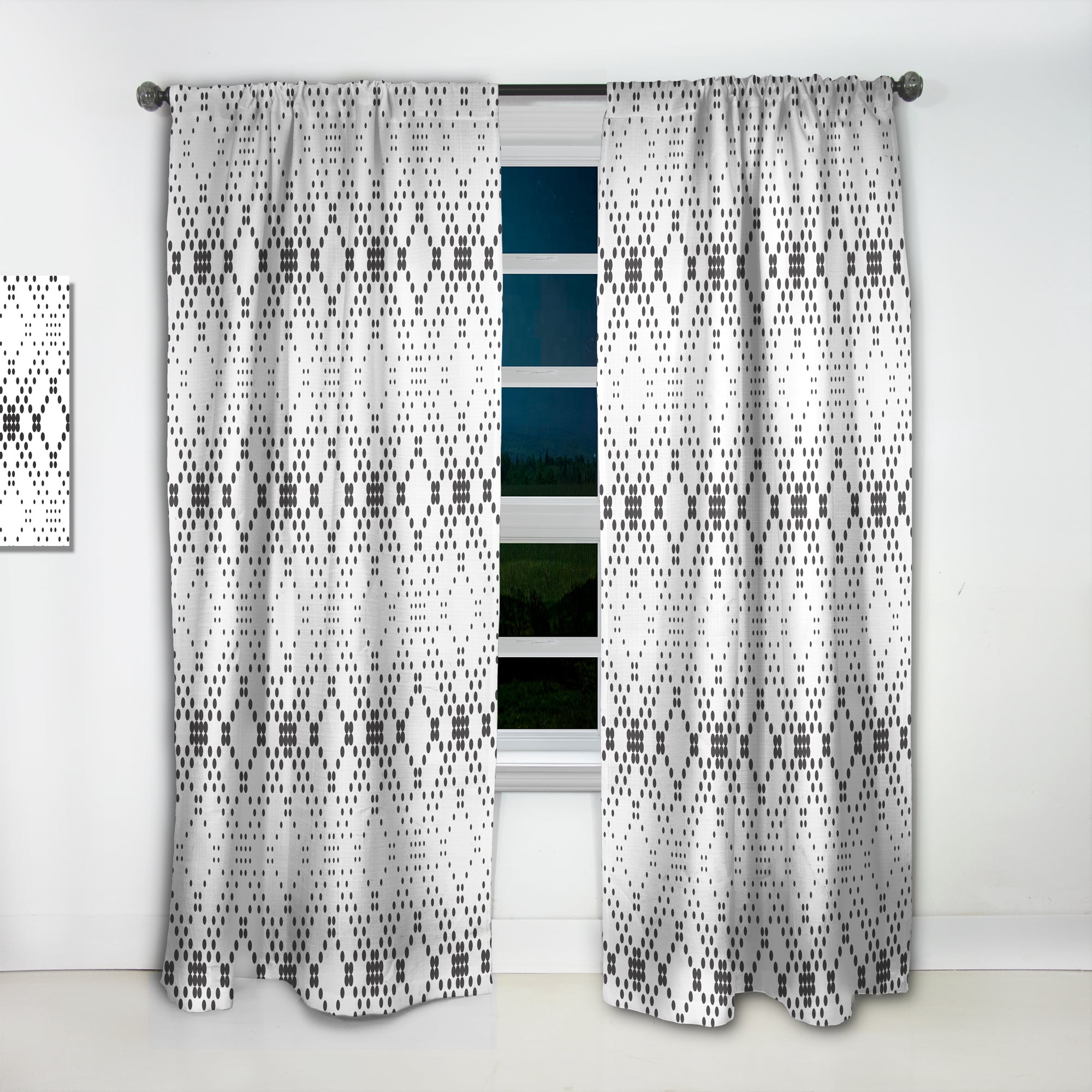 Designart 'Geometrical Abstract Retro Minimal Pattern IX' Mid-Century Modern Black Sheer Curtain Panel