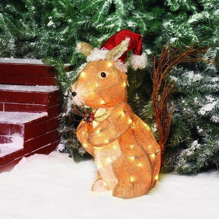 holiday time 24 quot sparkling burlap squirrel light sculpture squirrels eating christmas light wires