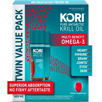 Kori Krill Oil Omega-3 600mg, 120 Softgels | Superior Omega-3 Absorption vs Fish Oil | No Fishy Burps | Omega-3 Supplement for Heart, Brain, Joint, Eye, Skin & Immune 