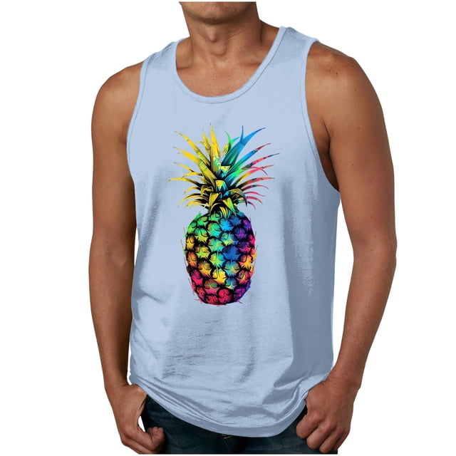 Casual Tops de Verano de la Moda de los Hombres sin Mangas Impreso Cuello Redondo, Camisa Ligera Y Cómoda para Diario