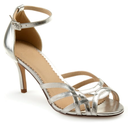 Womens Metallic Leather - Women's Faux Leather Ankle Strap Metallic Heels