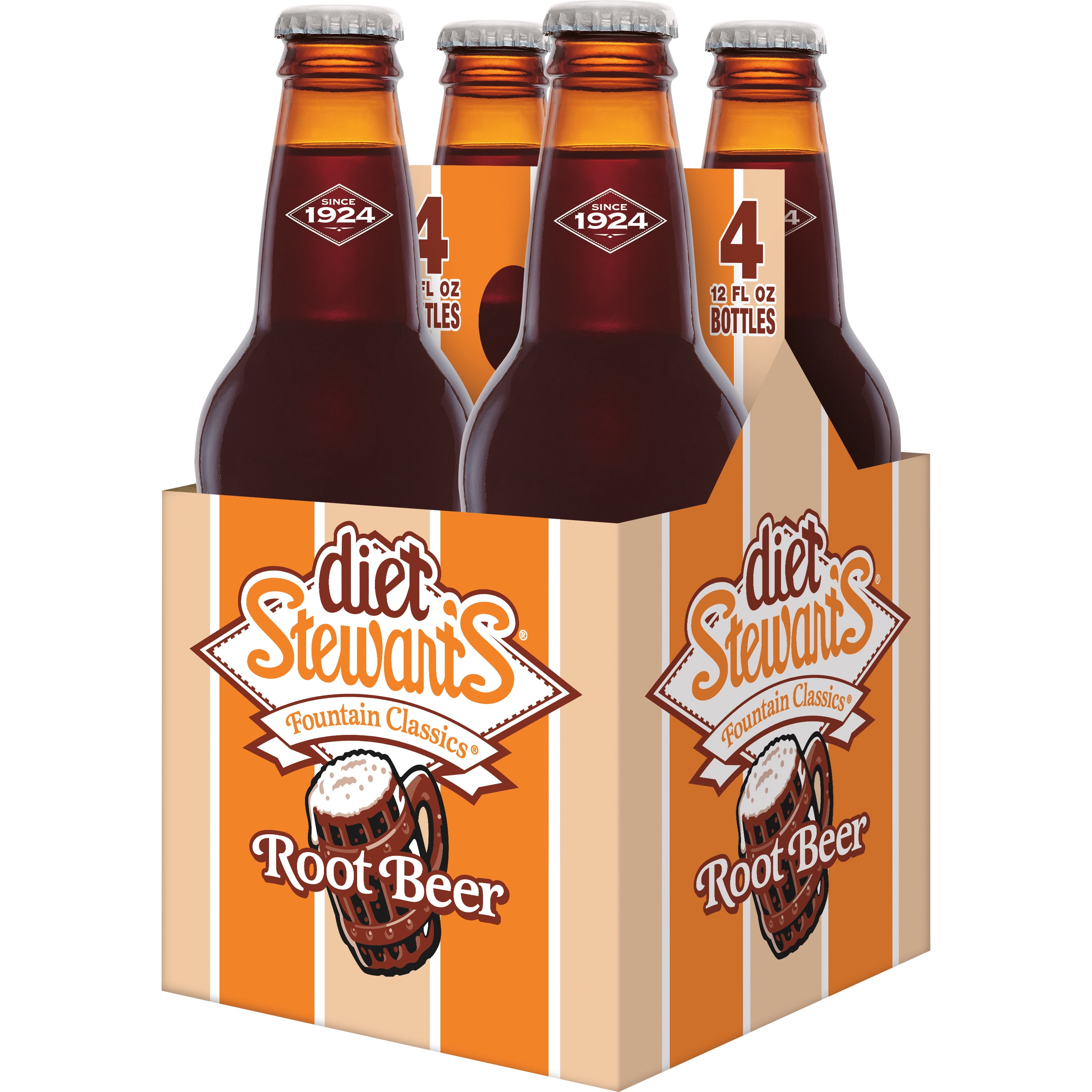 Diet Stewart's Root Beer Soda, 12 fl oz glass bottles, 4 Pack