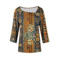 thumbnail image 4 of thefmos Women's Round Neck 3/4 Sleeve Button Pullover Top Print Loose Fit Casual Blouse Fashion Fall Summer Outfit, Khaki 4XL, 4 of 5