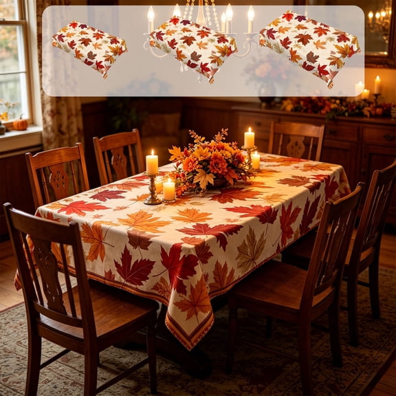 AZXY Thanksgiving Tablecloth 55"×35", Polyester Maple Print Stain Heat Resistant Rectangular Table Cover, Tablecloth for Party Outside, Indoor Outdoor Thanksgiving Decorations for Table