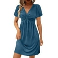 thumbnail image 4 of Vacation Dress for Women Casual Pleated Midi Dress Soft A-line Sleeveless Dress New Arrivals- Blue, 4 of 9
