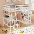 thumbnail image 2 of Gymax Twin Size Solid Wood Loft Bed w/ Desk & Bookshelves Ladder & Guardrails White, 2 of 10