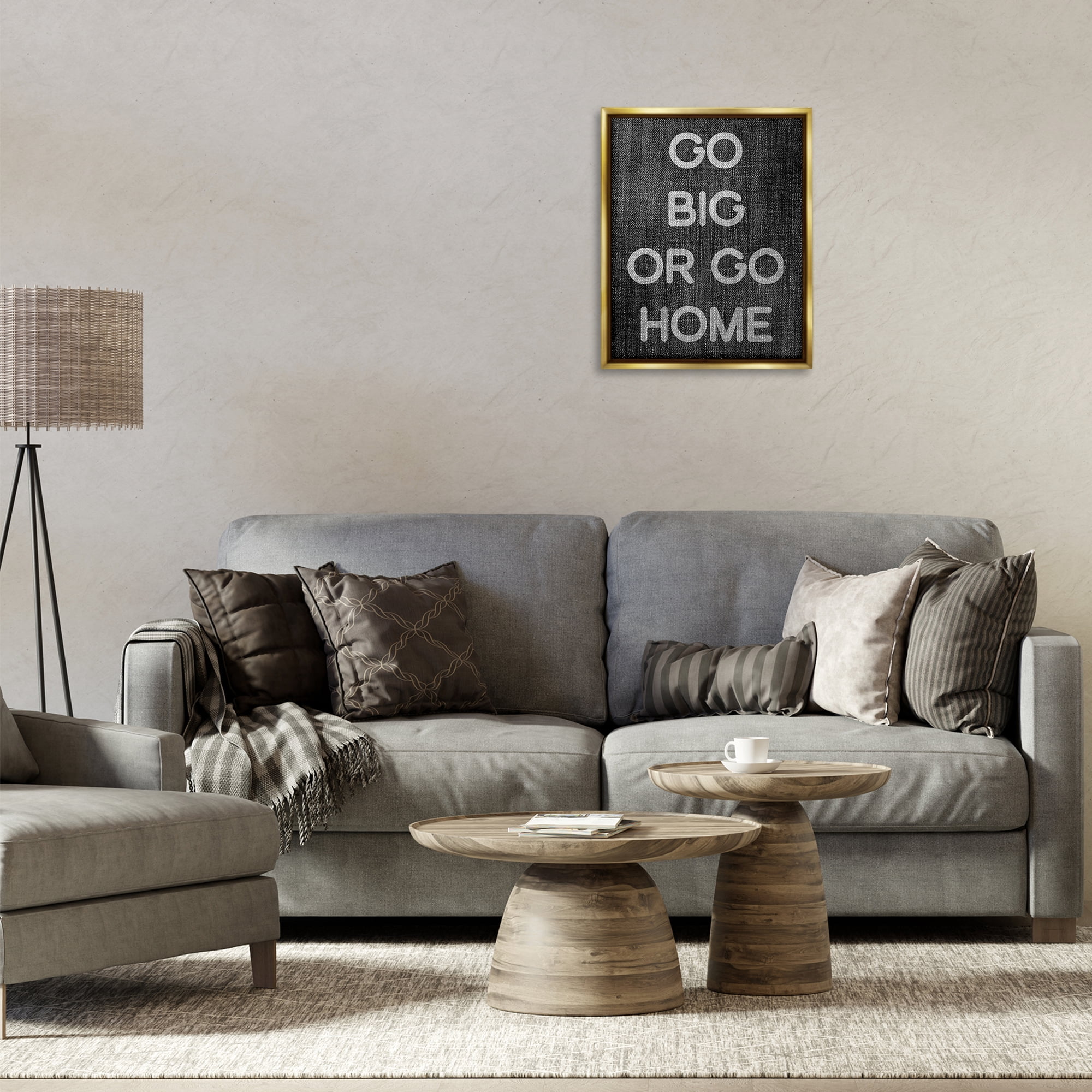 Stupell Industries Go Big or Home Phrase Text & Numbers Painting Gold Floater Framed Canvas Art Print Wall Art, 17 x 21