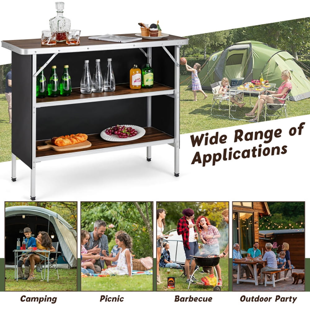 Aimee Lii Folding Camping Table with 2-Tier Open Shelves for Outdoor BBQ, Camp Tables PorTable Foldable, Coffee