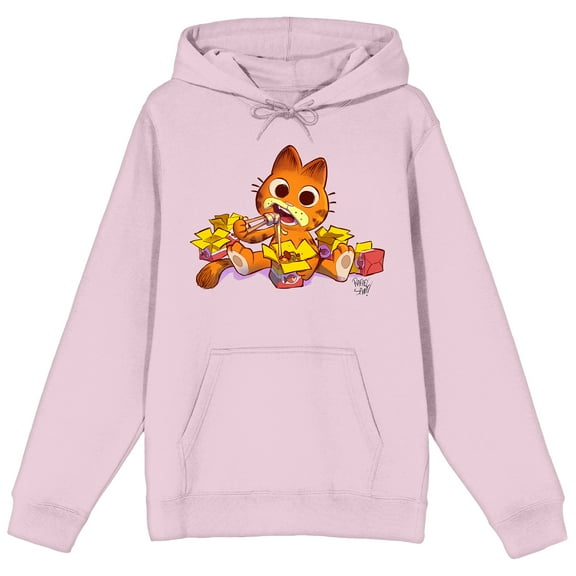 Garfield Food Boxes Long Sleeve Cradle Pink Adult Hooded Sweatshirt-Large