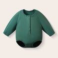 thumbnail image 2 of Ulanda Baby Boy Button Down Shirt Newborn Solid Color Long Sleeve Romper Bodysuit (Dark Green, 6-12 Months), 2 of 6