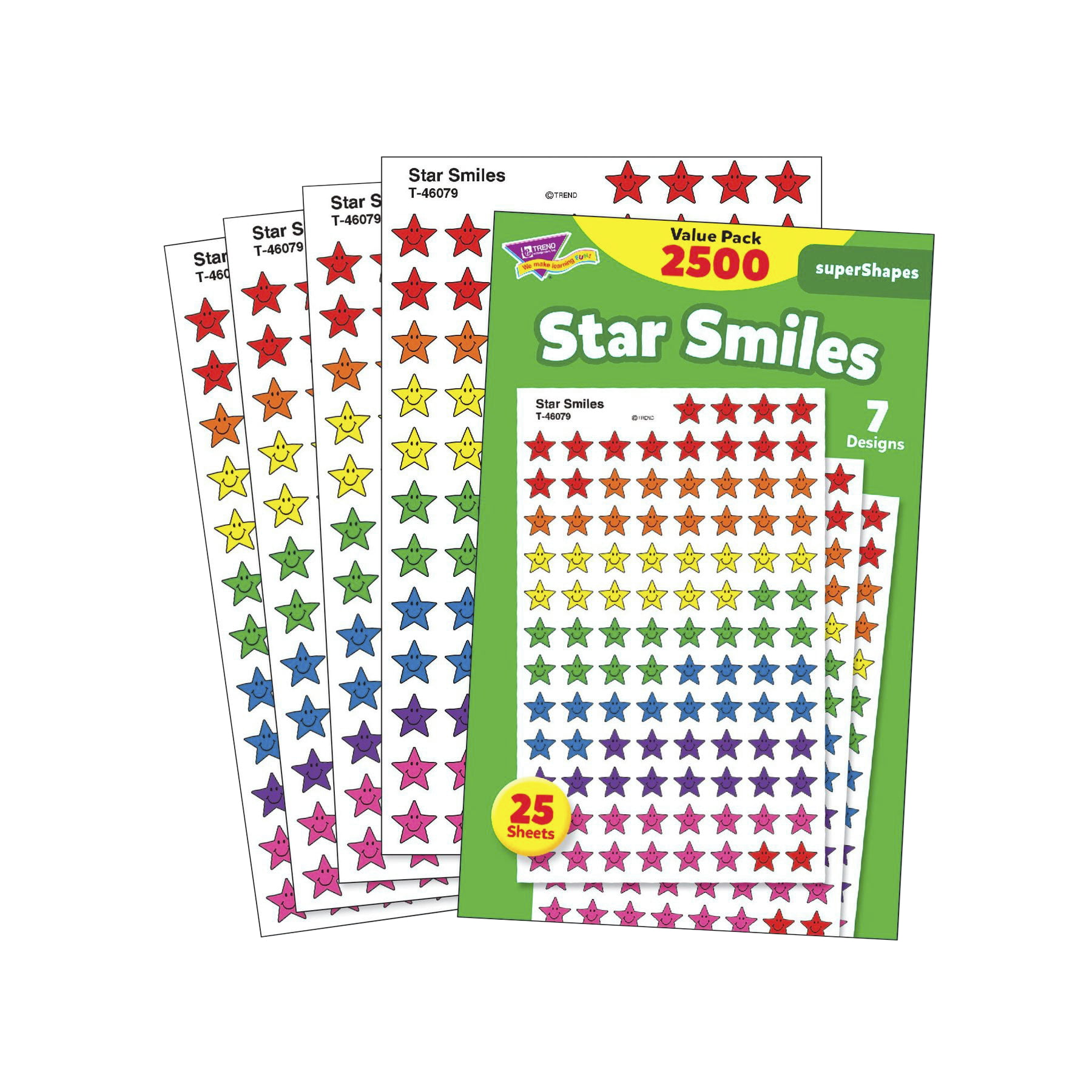 Trend Enterprises SuperShapes Star Smiles Sticker Pack, Pack of 2500 