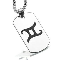 Stainless Steel Gemini Zodiac Sign (Twins) Dog Tag Pendant Necklace