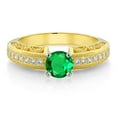 thumbnail image 2 of Gem Stone King 1.36 Ct Round Green Simulated Emerald 18K Yellow Gold Plated Silver Filigree Ring (Size 6), 2 of 3