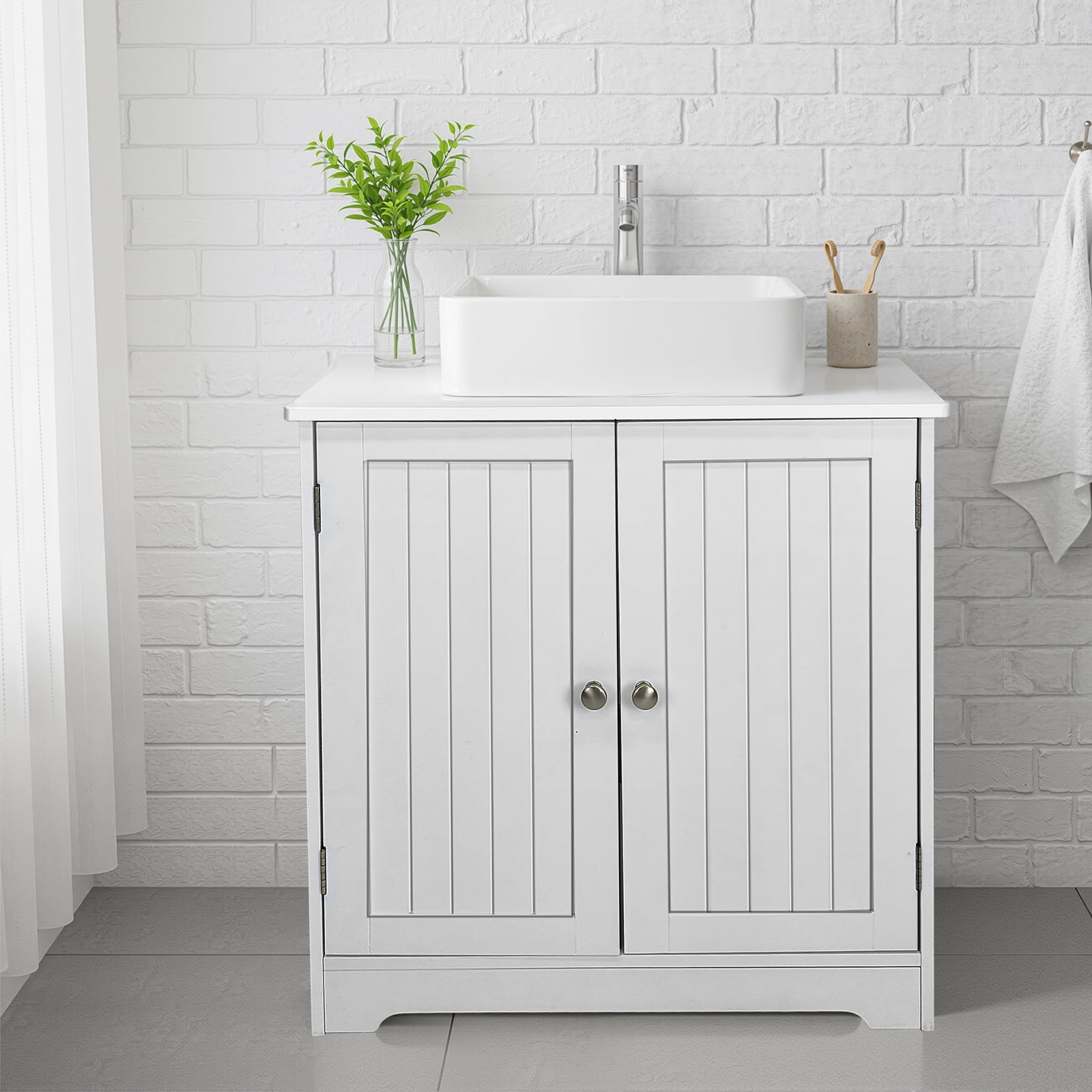PRIJESSE 24"x12"x24" Under Sink Storage, Bathroom Vanity Under Sink Pedestal with 2 Doors, Basin Cabinet with Adjustable Shelf, White
