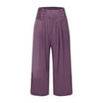 thumbnail image 4 of Wiyuqeen Summer Cotton Linen Capris for Women Solid Comfy Smocked High Waist Wide Leg Cropped Pants Casual Flowy Palazzo Beach Pants with Pockets, 4 of 5