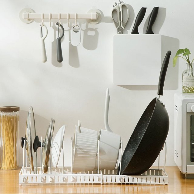 Rejilla retráctil para tapar ollas, rejilla de almacenamiento ajustable para cocina, rejilla para platos y cuencos de varias capas, rejilla de almacenamiento retráctil para el hogar, sin perforaciones