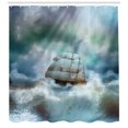 thumbnail image 3 of Ambesonne Ocean Shower Curtain, Pirate Ship on Wavy Sea, 69"Wx70"L, Blue Grey and White, 3 of 3
