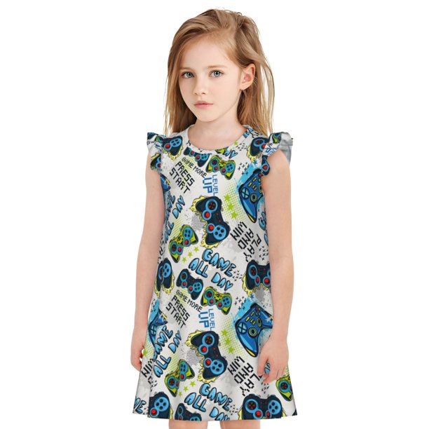 Balery Game All Day Camisón de princesa para niñas, pijama de algodón con mangas abullonadas, suave y bonito.-Medium