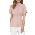thumbnail image 4 of INSPIRE CHIC Women's Button Down Shirt Short Sleeve 2026 Summer Pleated Front Blouse S Pink, 4 of 5