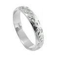 thumbnail image 2 of 14K white gold custom hand engraved Hawaiian queen plumeria scroll band ring 4mm size 14, 2 of 5