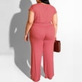 thumbnail image 4 of REORIAFEE Women 2 Piece Sets Outfits Matching Sets Lounge Set Summer Vacation Going out Outfits Women's Plus Size Short Sleeve O Neck Bandage Pullover Tops + Long Pants Set Pink L, 4 of 8