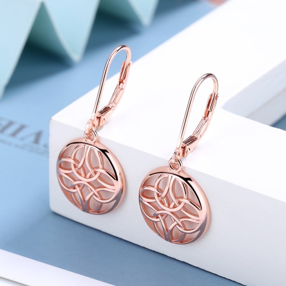 Amy and Annette Sterling Silver Lever-Back Celtic Earring in 14K Rose Gold Plated