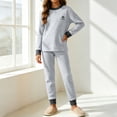 thumbnail image 2 of THDHVS Girls 2 Piece Outfits,Unisex Youth Colorblock Ribbed Long Sleeve Top Patch Cuffed Jogger Pants Pajama 2 Piece Set,Girls Fall Outfits Gray 13-14 Years, 2 of 9