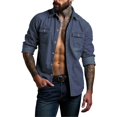 thumbnail image 3 of Men’s Long Sleeve Lapel Solid Color Denim Shirt Jacket Casual Spring Autumn Top, 3 of 9