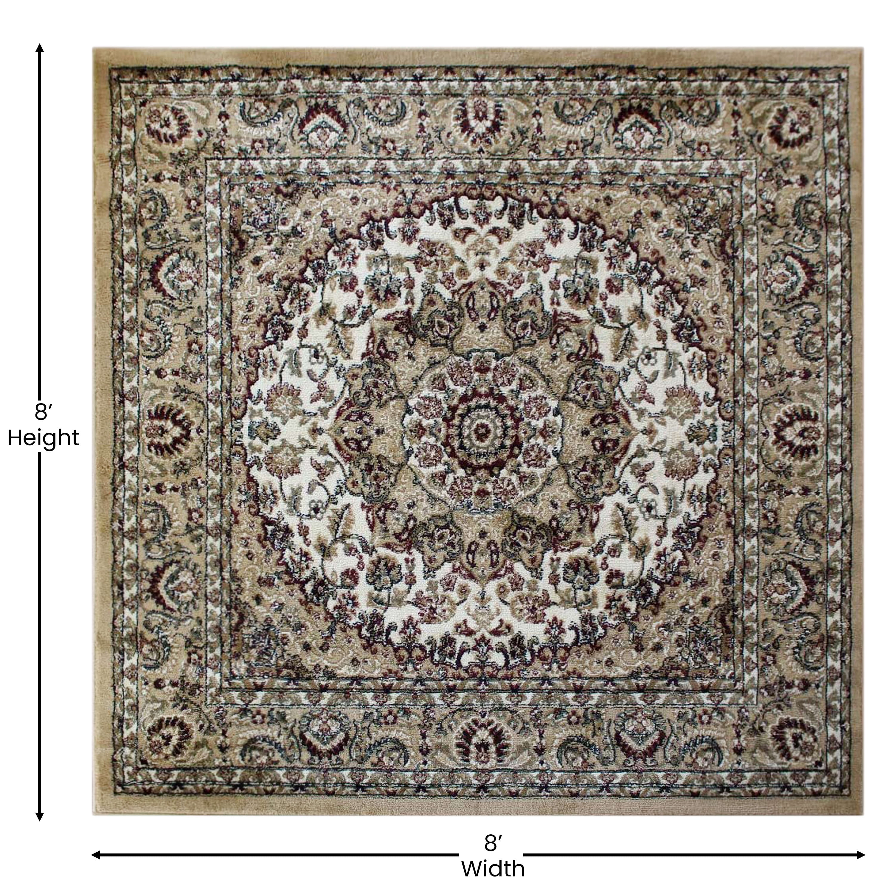 Masada Rugs Traditional Area Rug Design Bellagio 401 (7 Feet 3 Inch X 7 Feet 3 Inch) Square, Ivory