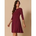 thumbnail image 4 of DARING DIVA Pleated Keyhole Neck A-Line 3/4 Sleeve Dress XL Wine Red, 4 of 5