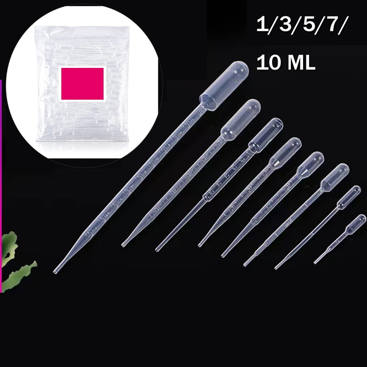 1/3/5/7/10ml Disposable Plastic Transfer Pipettes, Calibrated Dropper
