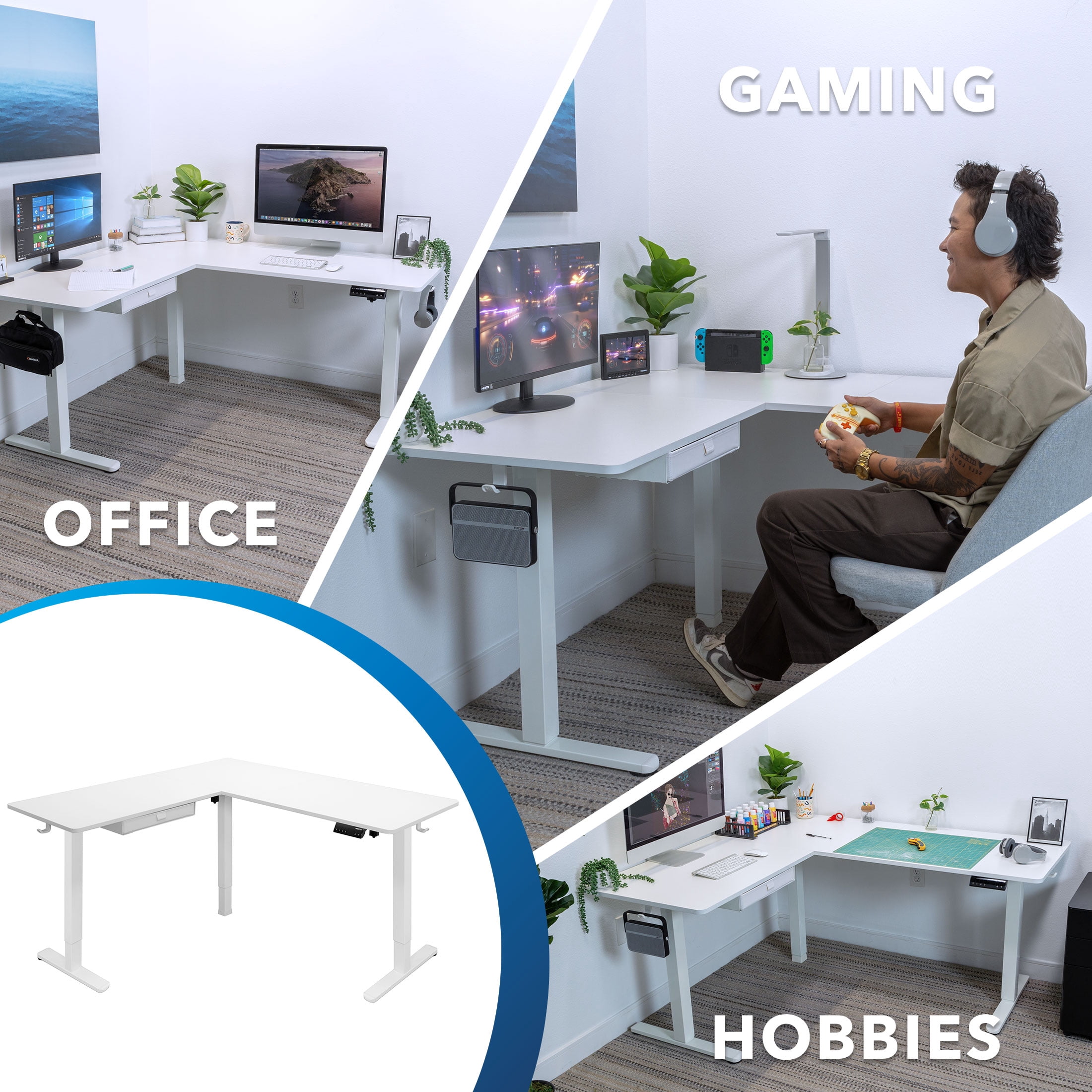 Mount-It! Large Electric Height Adjustable Desk for Corners, Automatic Standing Desk with Smooth Ergonomic Height Adjustment