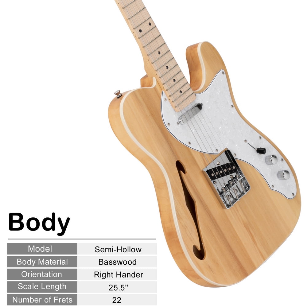 Private Jungle Glarry GTL Semi-Hollow Electric Guitar F Hole SS Pickups Maple Fingerboard White Pearl Pickguard,Log Color