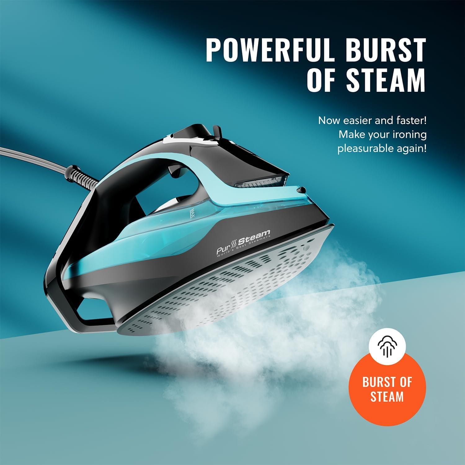 PurSteam SteamTech Elite Black Digital Steam Iron, 1750W