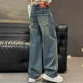 thumbnail image 6 of hengsof Heart Applique Stretch Denim Jeans for Girls Straight Leg Wide Leg Pants Casual Comfort Trousers with Pocket Details Size 4-15 Years, 6 of 8