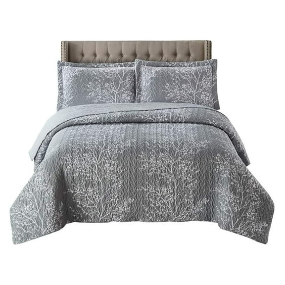 Odette Beige Full/Queen Quilt Set - 3pc Oversized Microfiber Coverlet - Lightweight Bedspread with Pillow Shams - Bedroom Decor Odette-beige