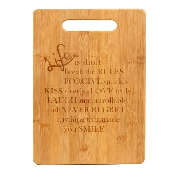 Bamboo Wood Cutting Board Life Is Short Quote