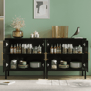 RichYa 31.5'' Rattan Storage Cabinet for Entryway Living Room Buffet Cabinet Sideboard Cupboard Black