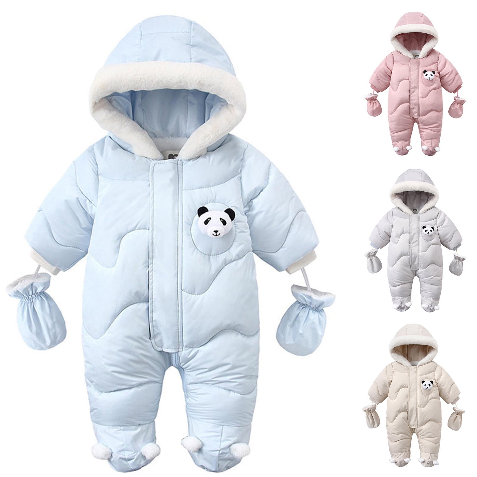 EQWLJWE Baby Winter One Piece Snowsuit with Hood Gloves Zipped - Main Image