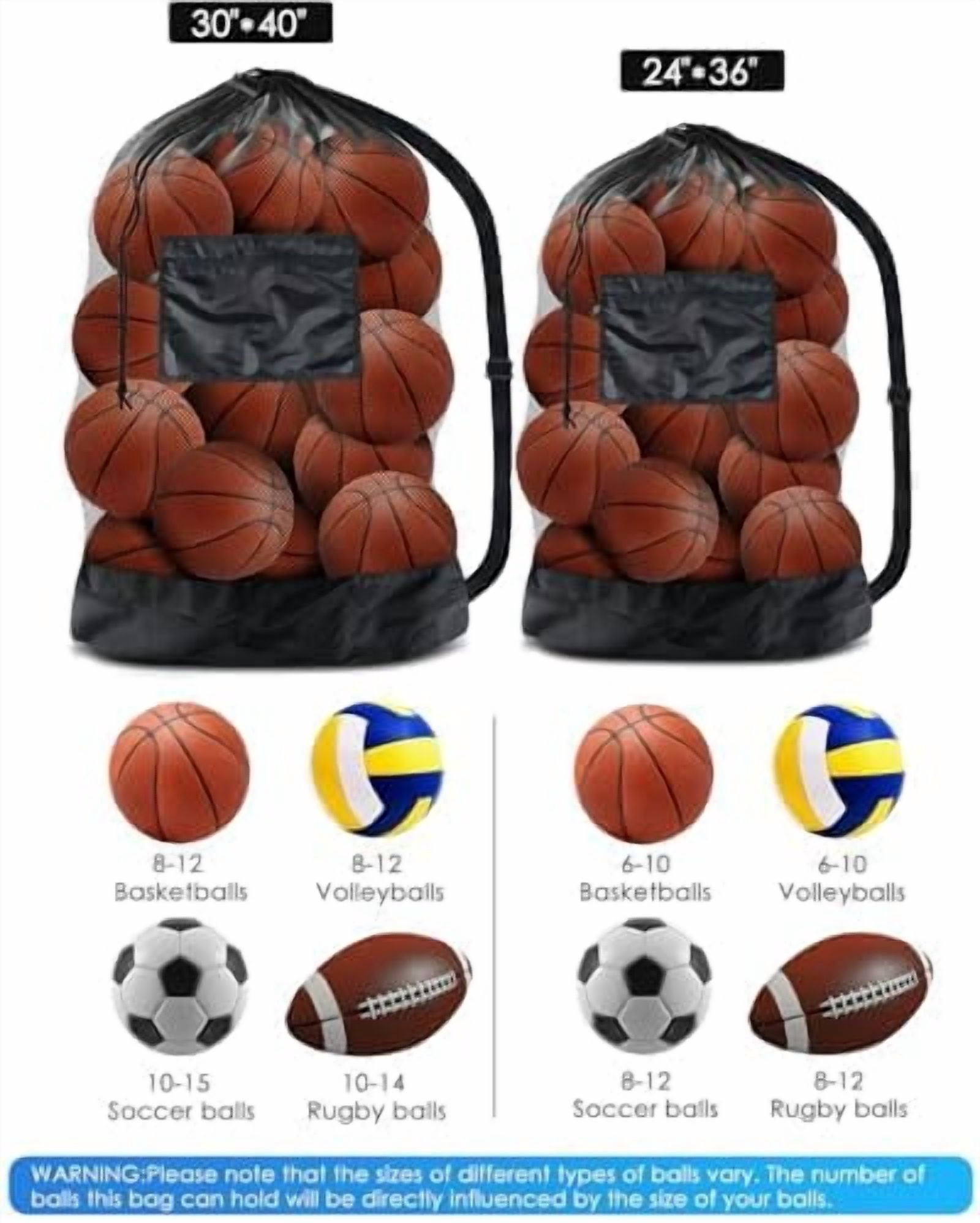 RibRave Extra Large Mesh Ball Bag, Drawstring Socce Bag for Coach, Use for Basketball, Volleyball, Baseball, Mesh Equipmenbag with Adjustable and Portable Strap