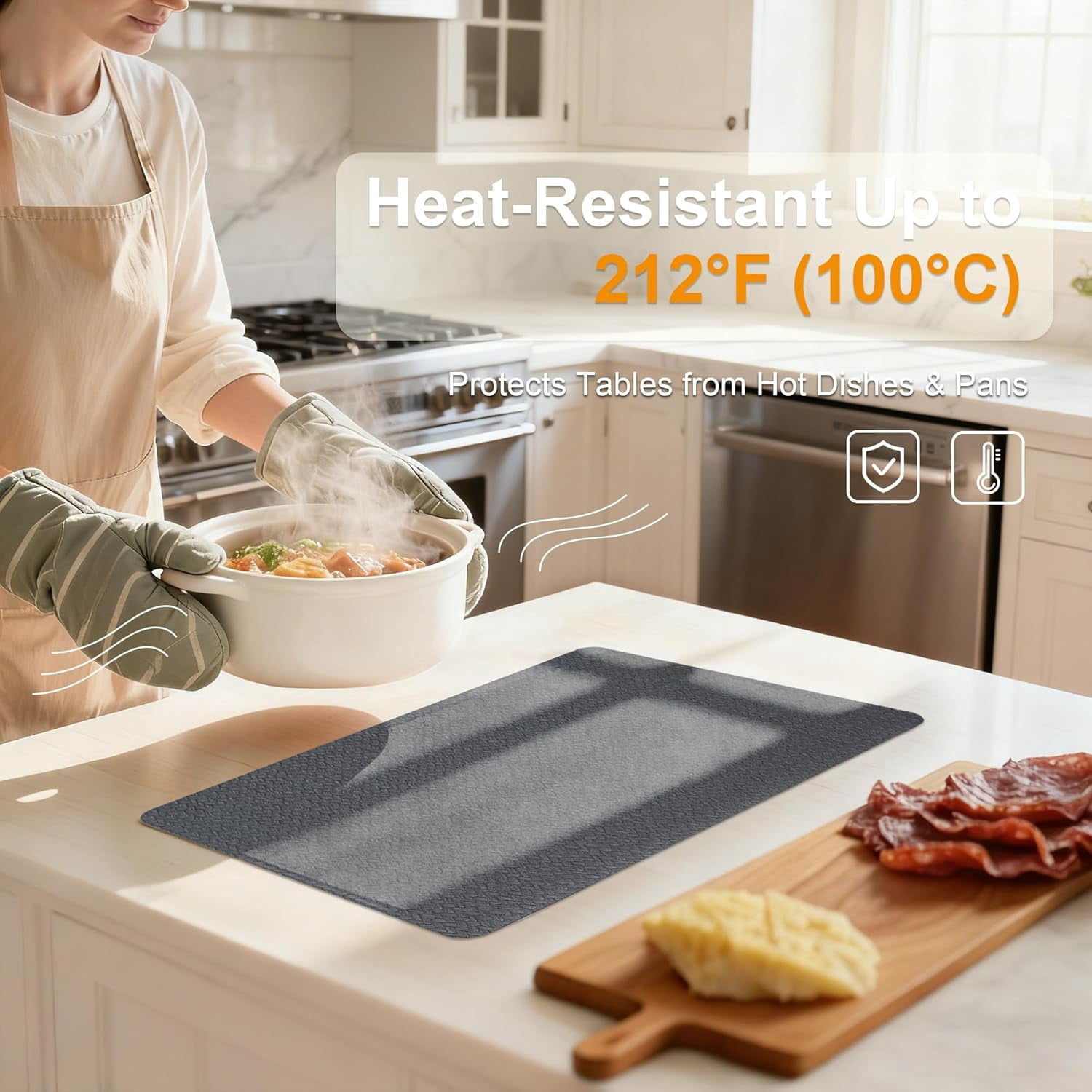 PROMATTOO Woven Embossed Placemats Set of 6,Heat Resistant,Faux Leather Dining Table Mat,Golden Beige