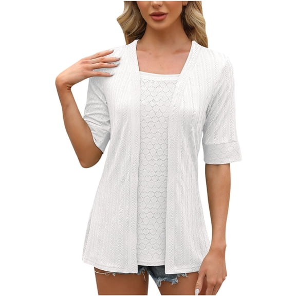 yillto Womens Cardigan Top Short Sleeve Lightweight Open Front Summer Pullover Tunic Blouse Clothes